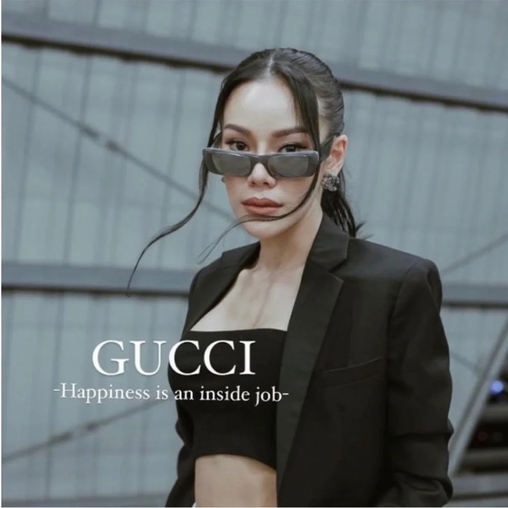 New GUCCI Monochromatic Rectangle Sunglasses w/ Interlocking G Temples